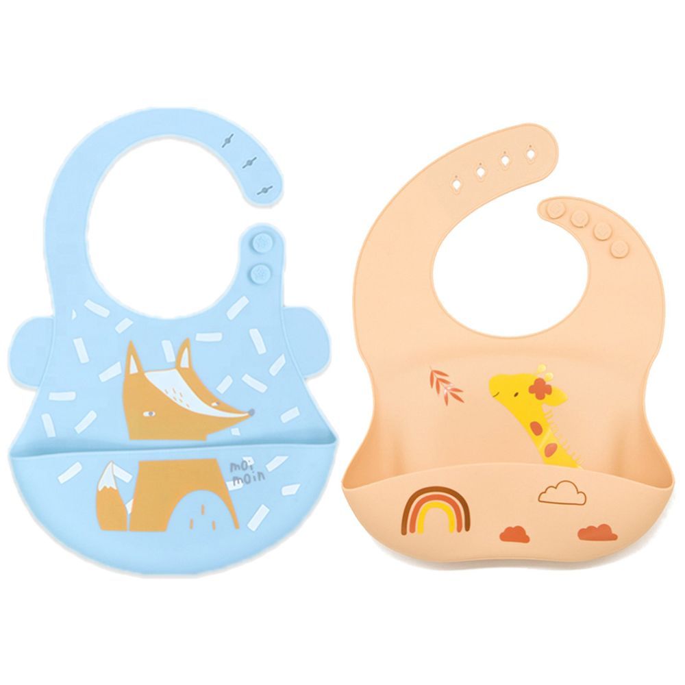 Pixie Baby - Silicone Bibs Pack of 2 - Fox, Jeraff