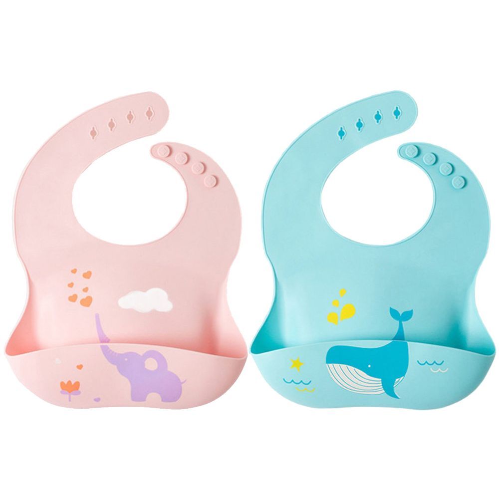 Pixie Baby - Silicone Bibs Pack of 2 - Elephant, Whale