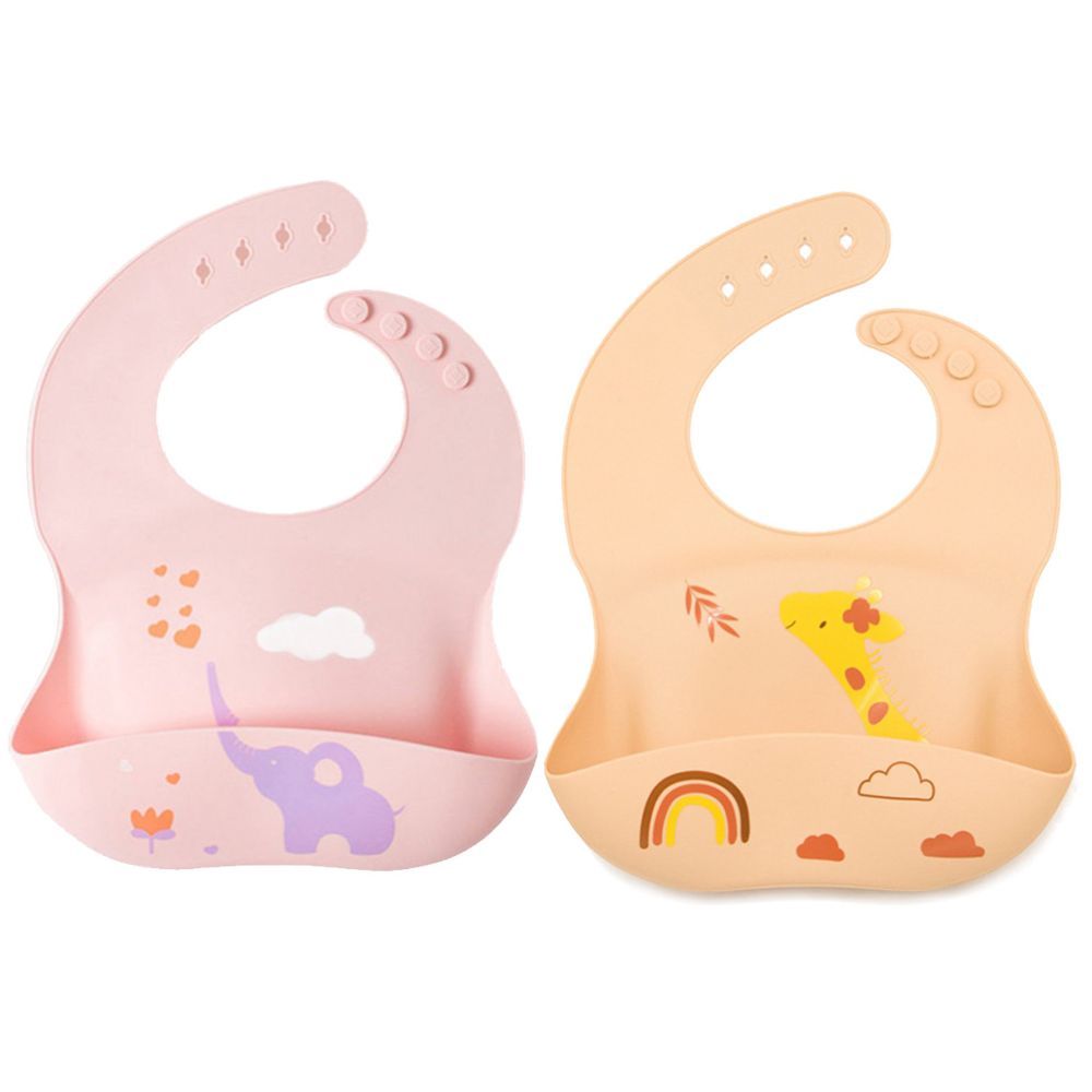 Pixie Baby - Silicone Bibs Pack of 2 - Elephant, Jeraff