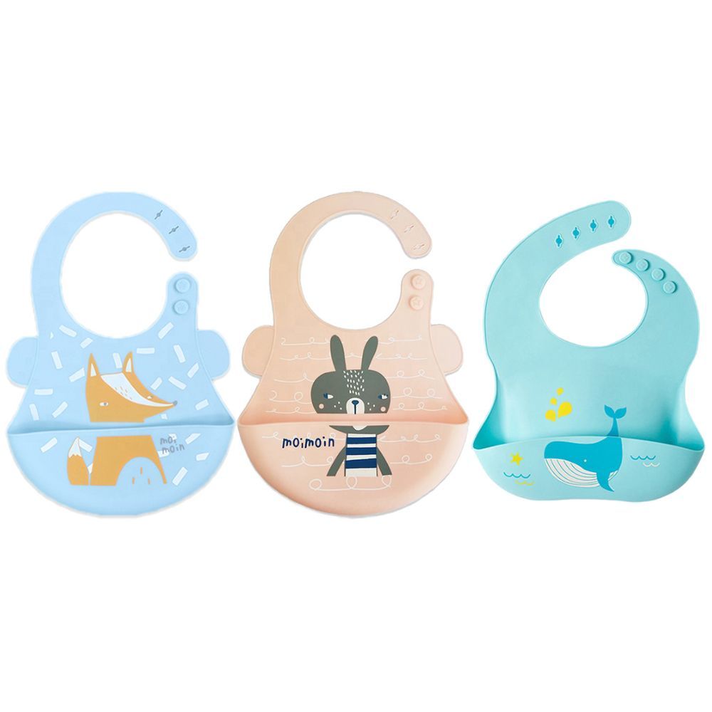 Pixie Baby - Silicone Bibs Pack of 3 - Fox, Squirrel, Whale