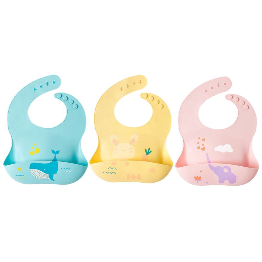 Pixie Baby - Silicone Bibs Pack of 3 - Whale, Bunny, Elephant