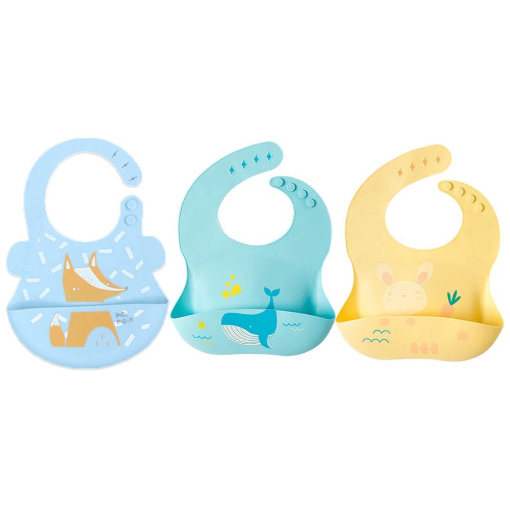 Pixie Baby - Silicone Bibs Pack of 3 - Fox, Whale, Bunny