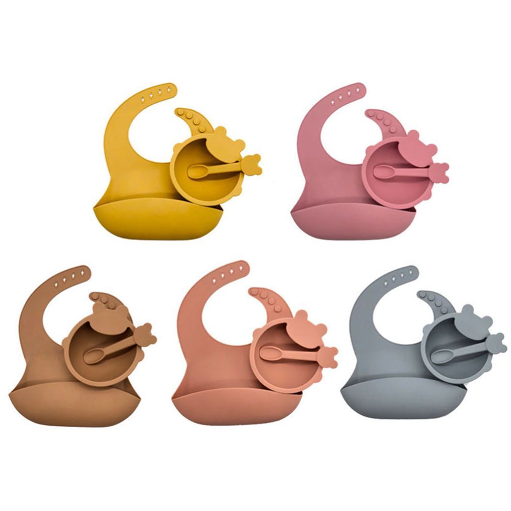 Pixie Baby - Silicone Feeding Set Pack of 2 - Gray, Brown