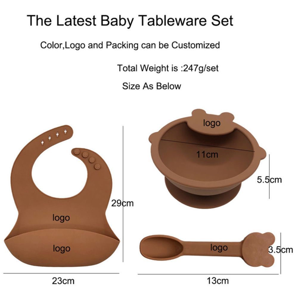 Pixie Baby - Silicone Feeding Set Pack of 2 - Gray, Brown