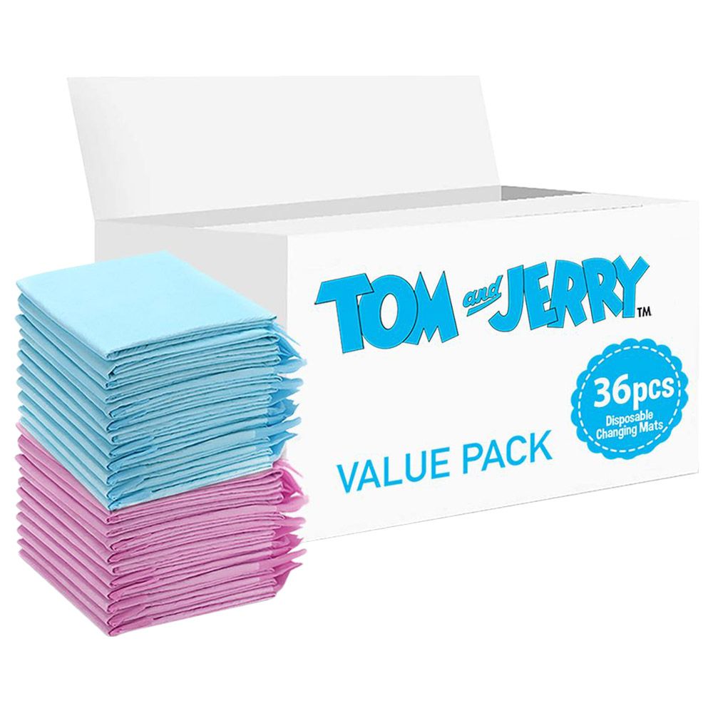 Tom & Jerry - Disposable Changing Mats - 36pcs - Pink/Blue