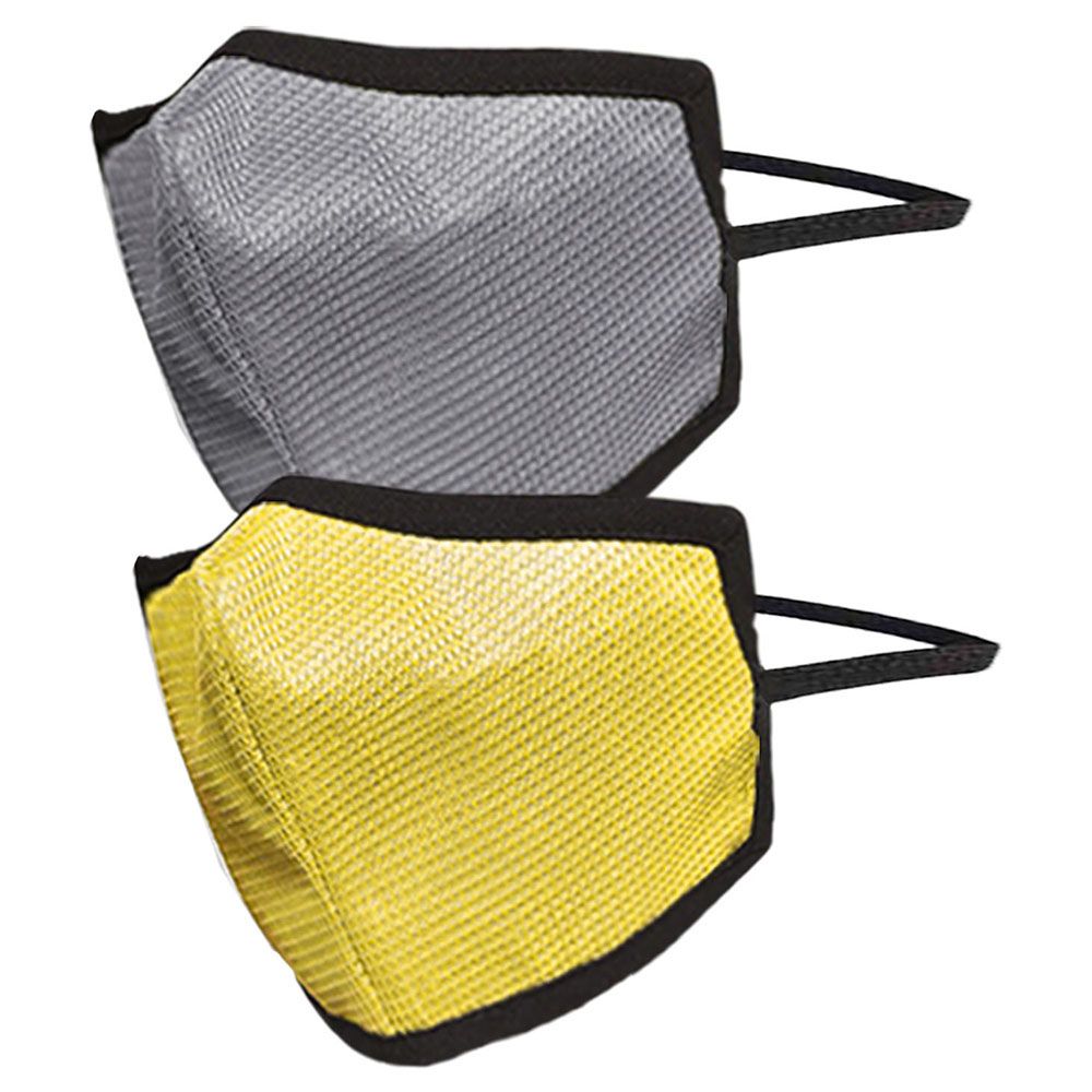 Swayam 4-Layer Protective Face Mask Pack Of 2, Grey & Yellow