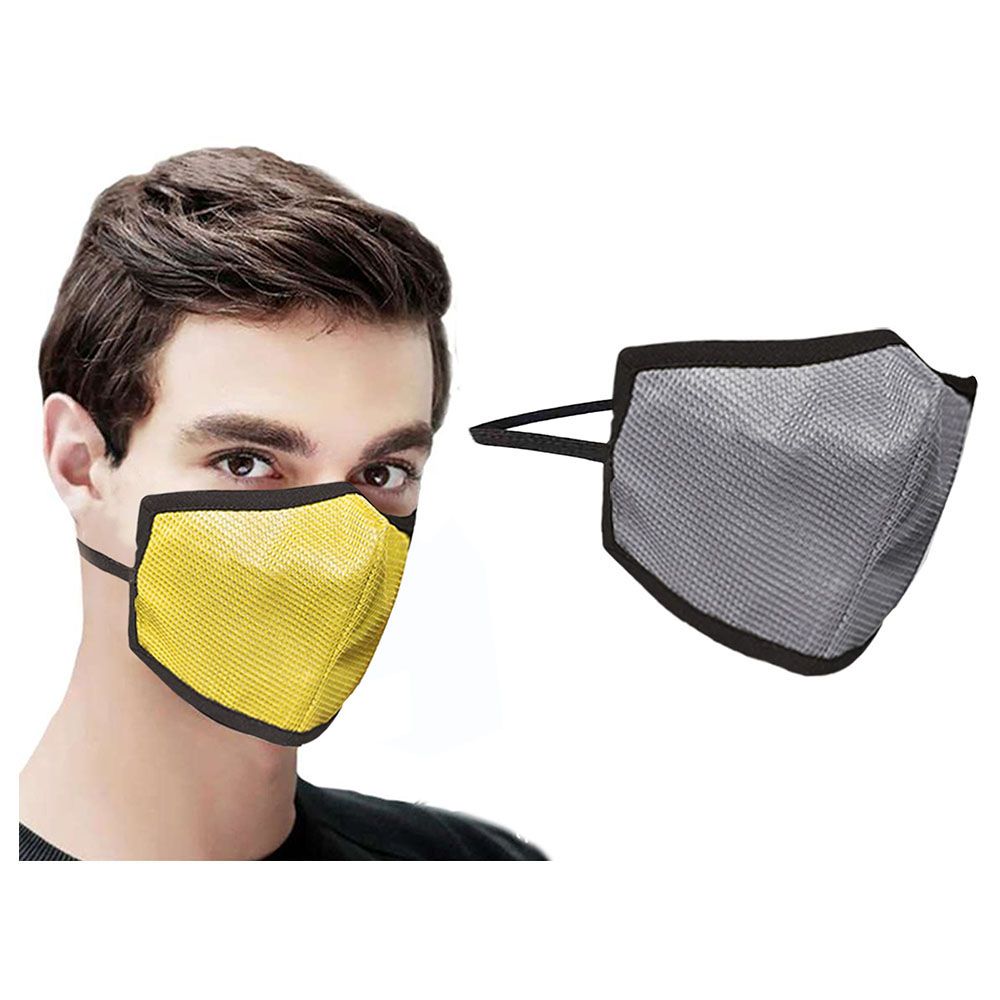 Swayam 4-Layer Protective Face Mask Pack Of 2, Grey & Yellow