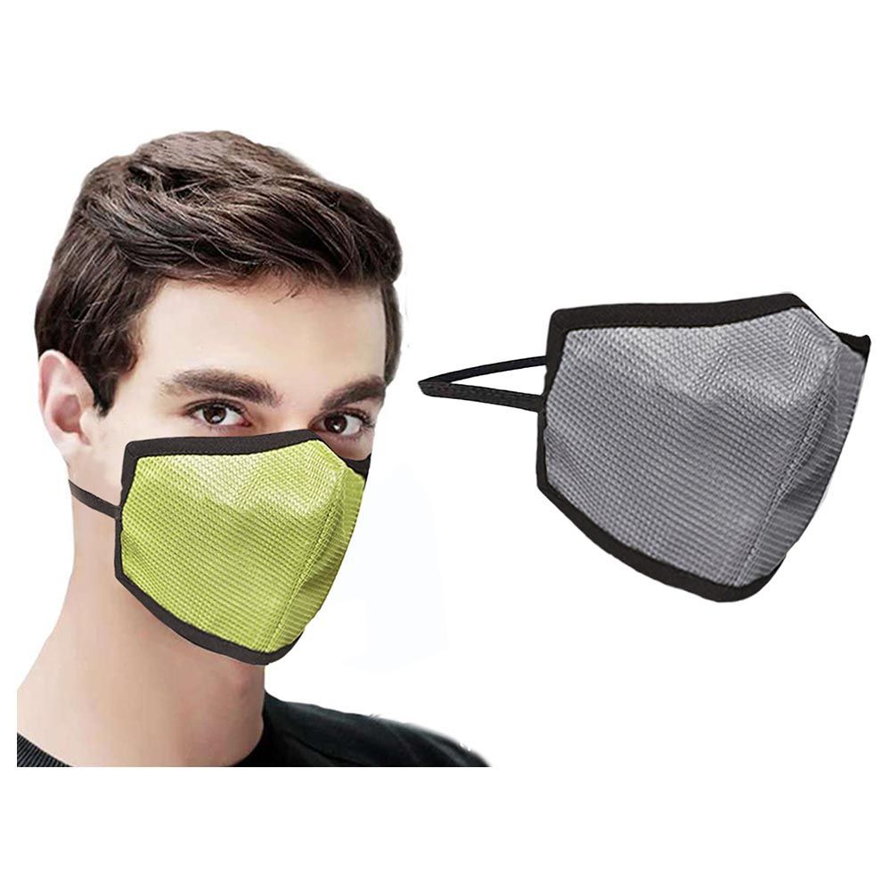 Swayam 4-Layer Protective Face Mask Pack Of 2, Grey & Green