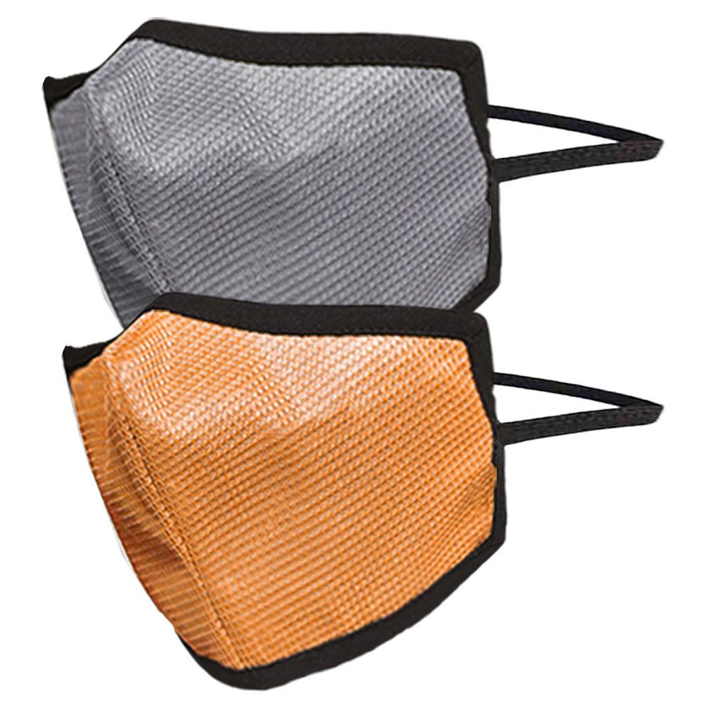 Swayam 4-Layer Protective Face Mask Pack Of 2, Grey & Orange