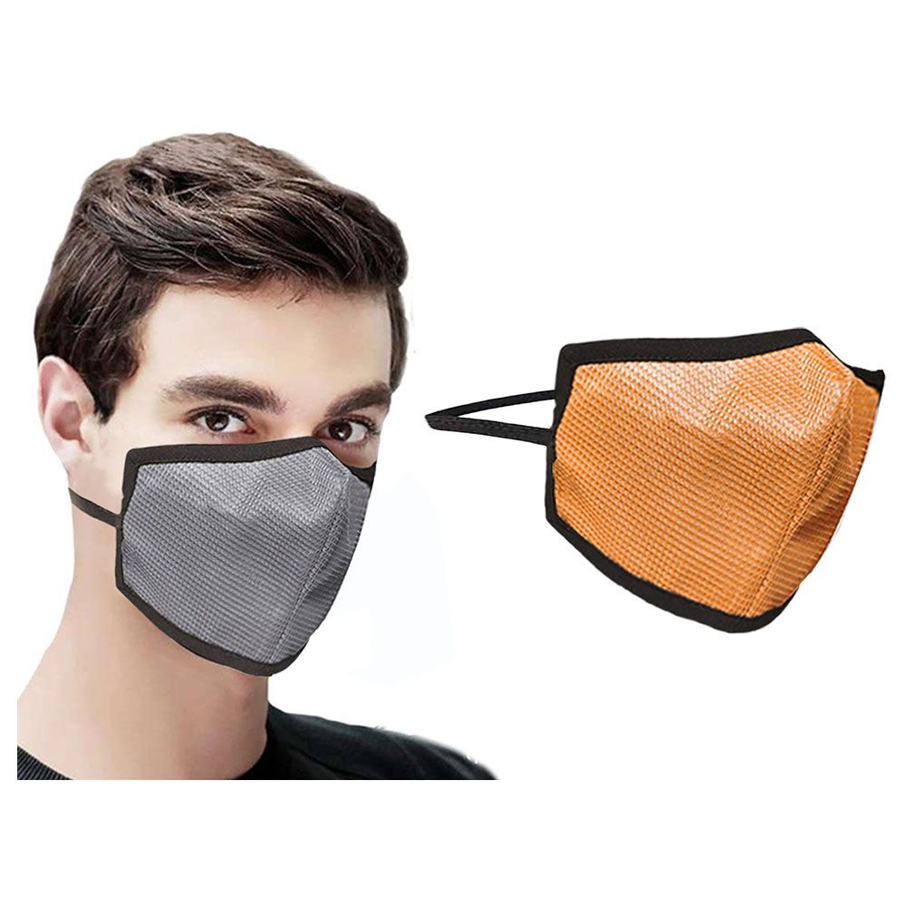 Swayam 4-Layer Protective Face Mask Pack Of 2, Grey & Orange