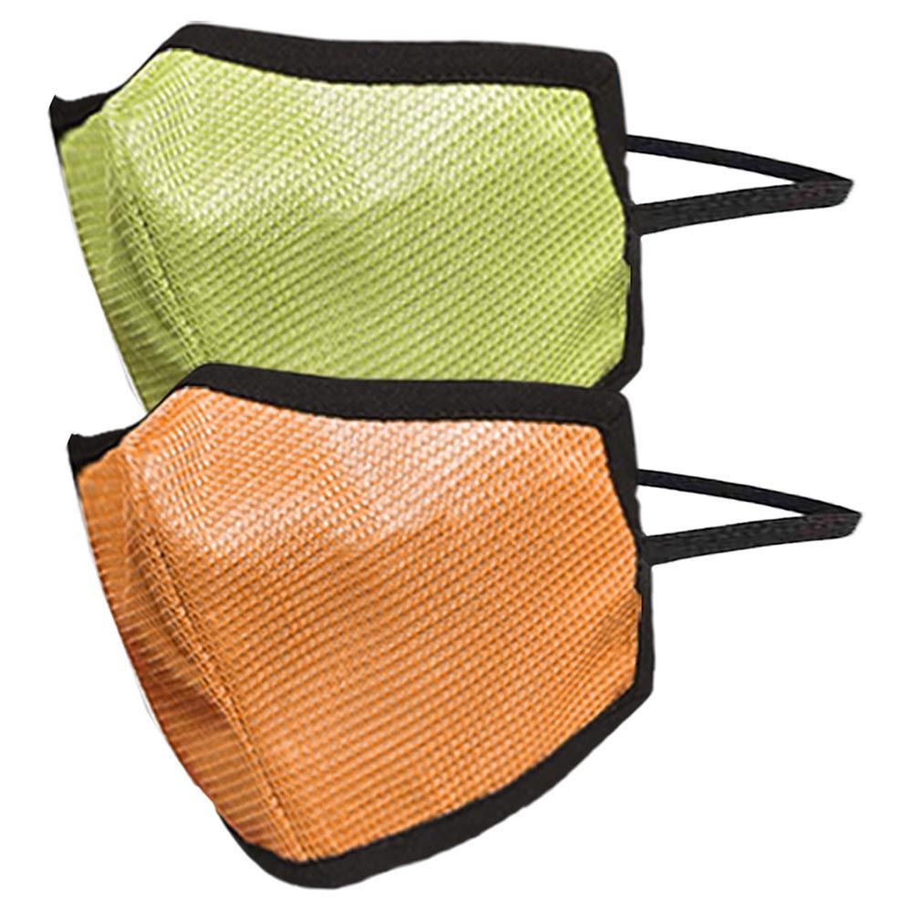 Swayam 4-Layer Protective Face Mask Pack Of 2 Green & Orange