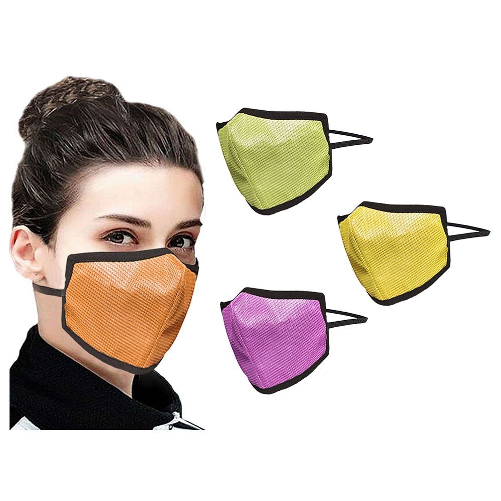 Swayam - Pack Of 4 Face Mask - Orange, Green, Yellow & Pink