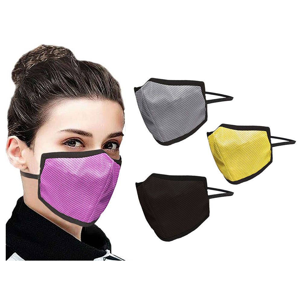 Swayam - Pack Of 4 Face Mask - Pink, Black, Yellow & Grey