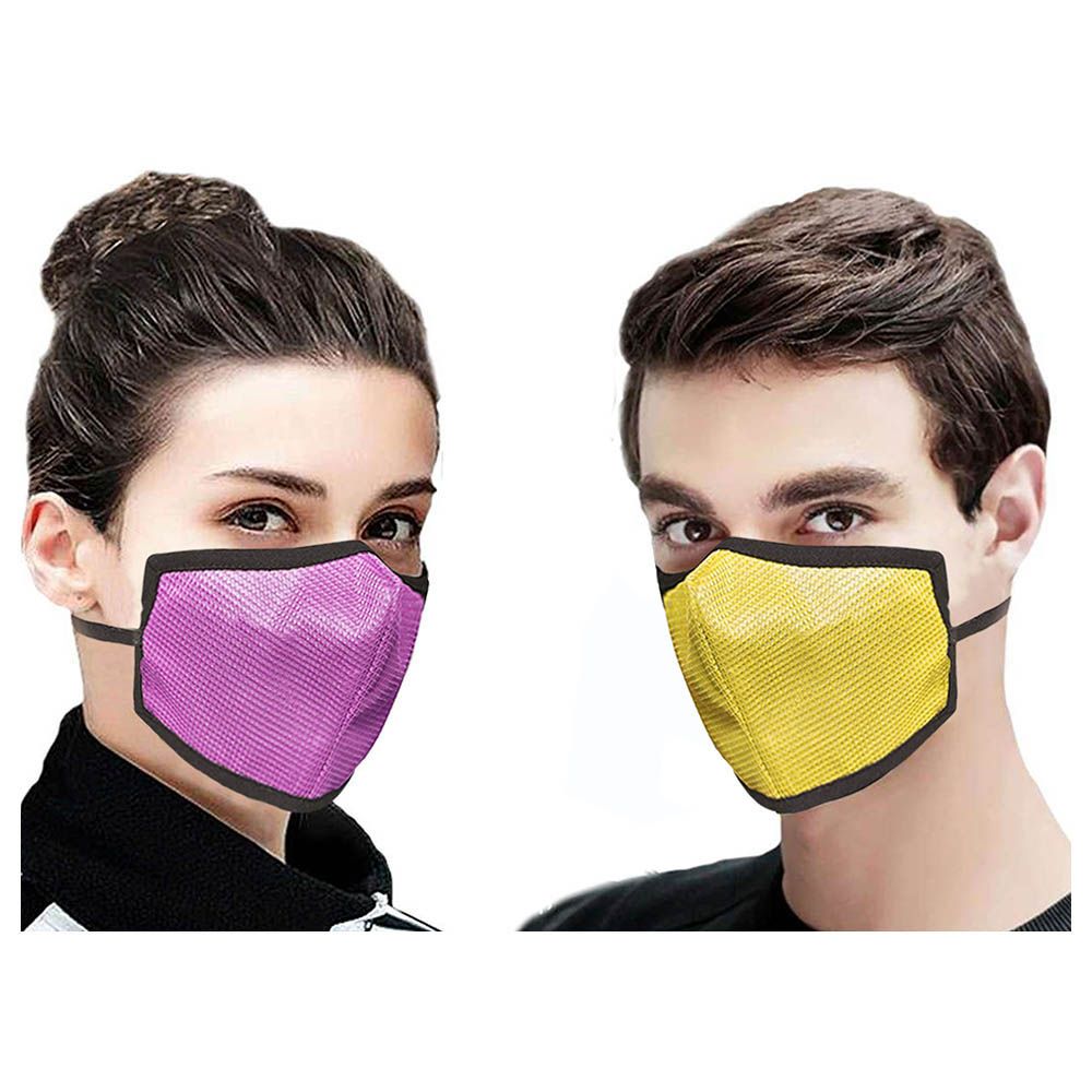 Swayam 4-Layer Protective Face Mask Pack Of 2, Pink & Yellow