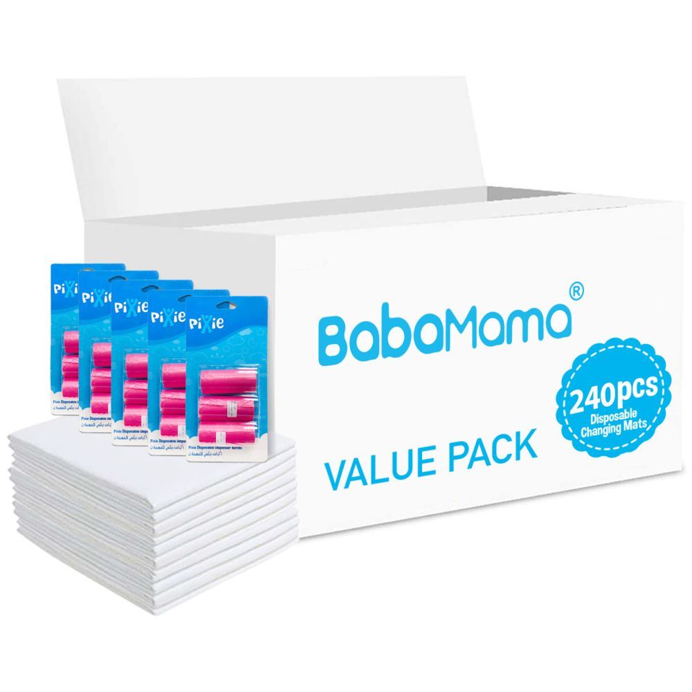 Babamama - Changing Mats 240 + Pack Of 5 Refill Pink 300 Nappy Bags 