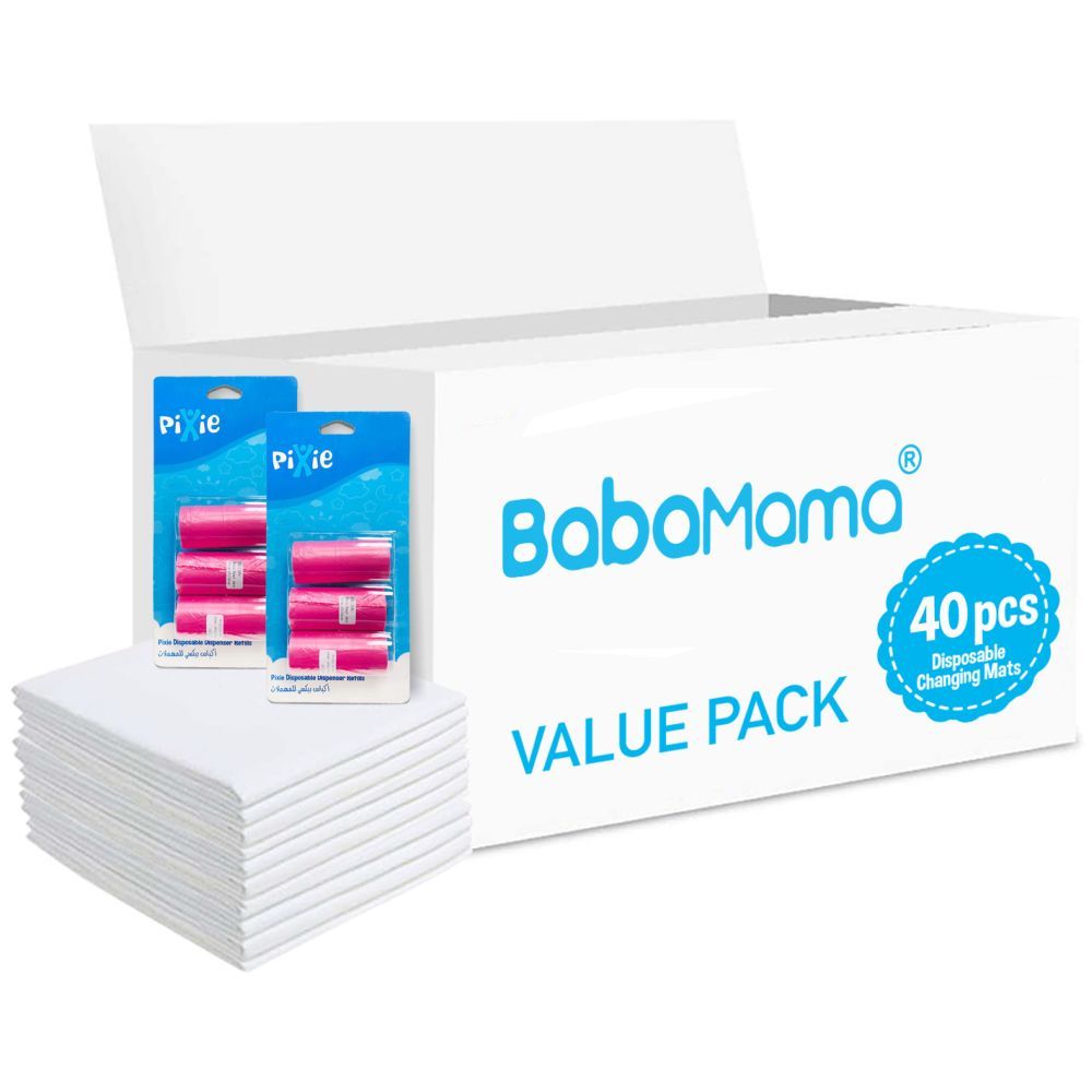 Babamama - Changing Mats 40 + Pack Of 2 Refill Pink 120 Nappy Bags