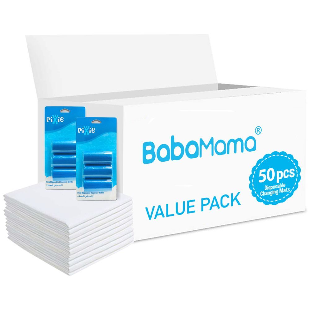 Babamama - Changing Mats 50 + Pack Of 2 Refill Blue 120 Nappy Bags