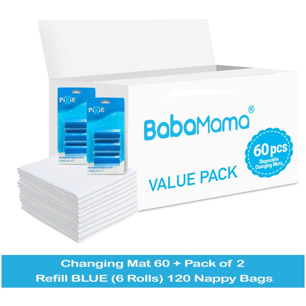 Babamama - Changing Mats 60 + Pack Of 2 Refill Blue 120 Nappy Bags