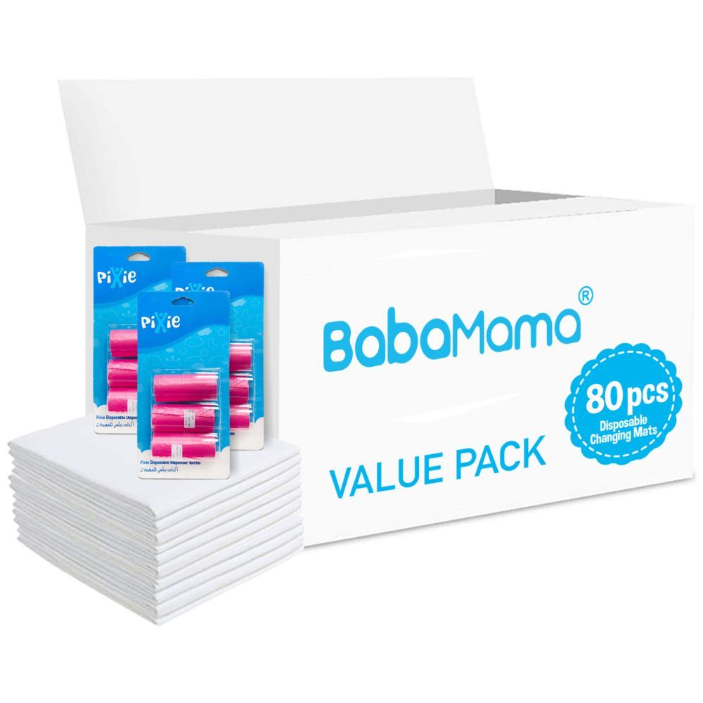 Babamama - Changing Mats 80 + Pack Of 3 Refill Pink 180 Nappy Bags