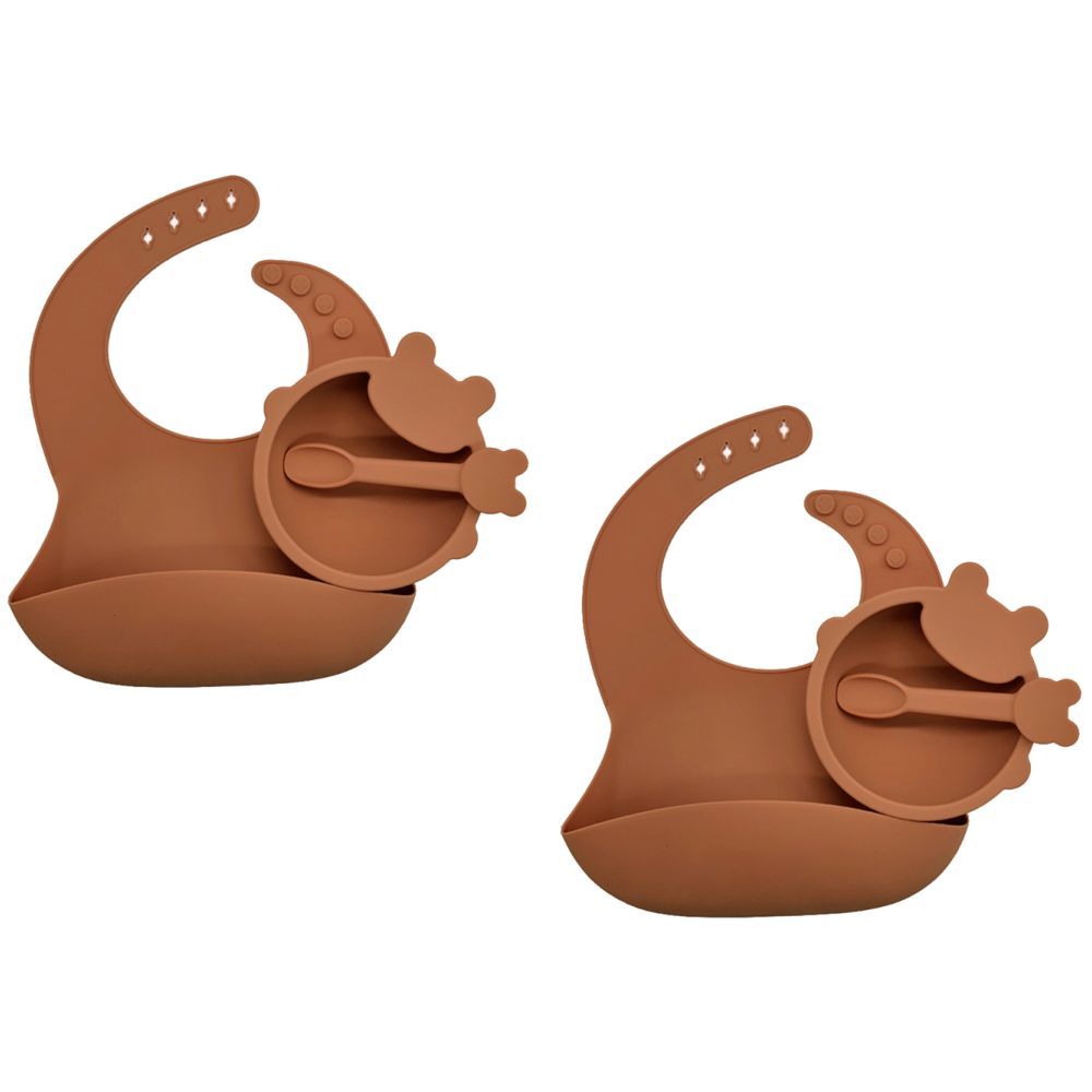 Pixie Baby -  Silicone Feeding Set, Pack of 2 - Brown