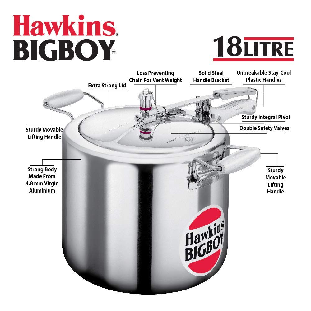 Hawkins BigBoy Aluminium Pressure Cooker, 18 Litres, Silver