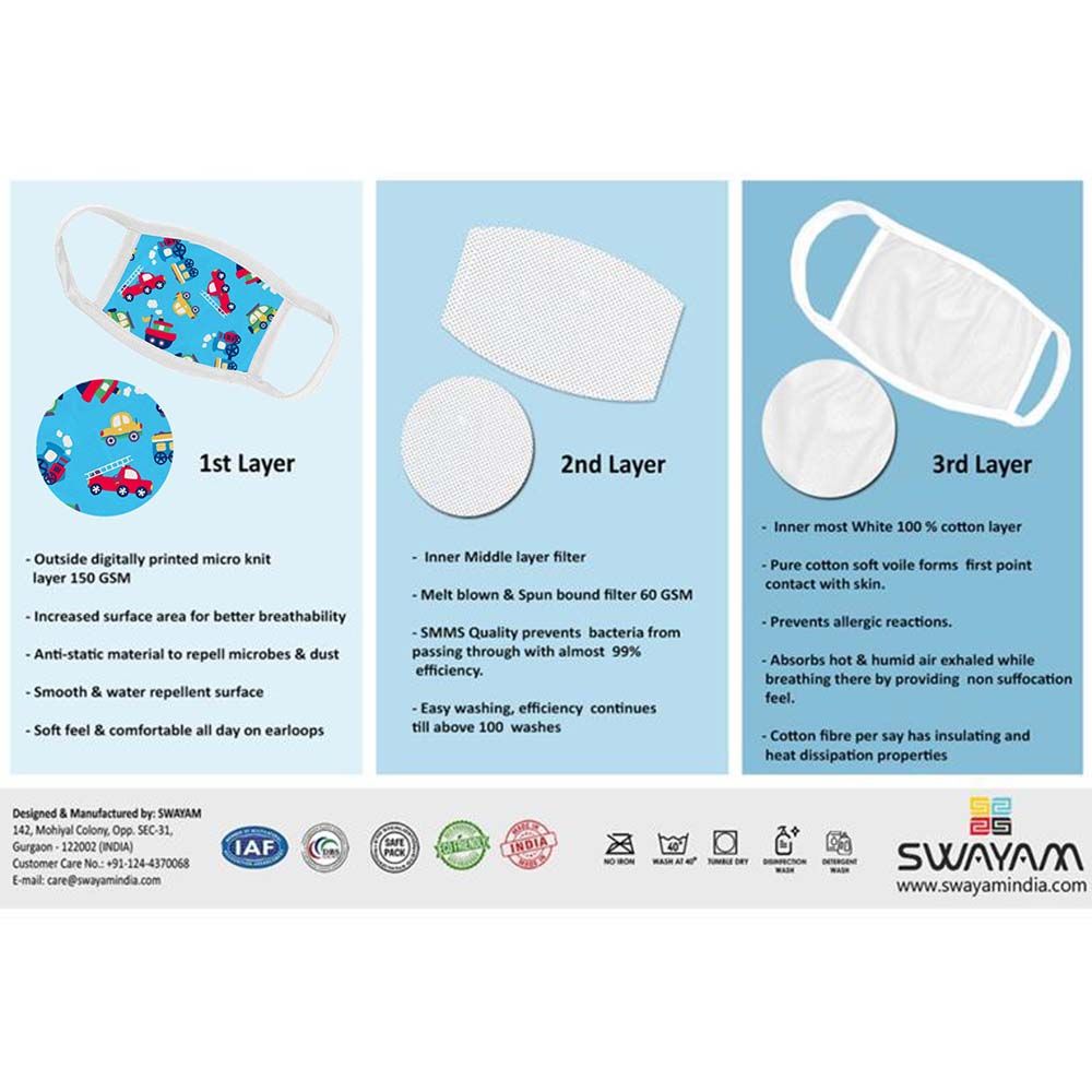 Swayam - Kids Reusable Cloth Face Mask - Cars