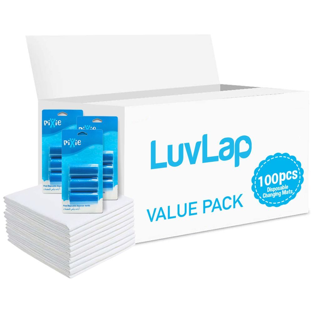 Luvlap - Changing Mats 100 + Pack Of 3 Refill Blue 180 Nappy Bags