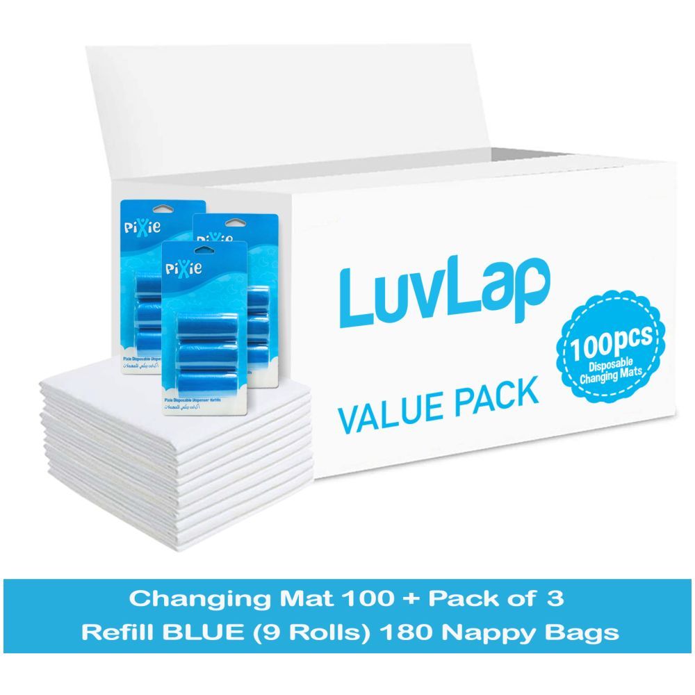 Luvlap - Changing Mats 100 + Pack Of 3 Refill Blue 180 Nappy Bags