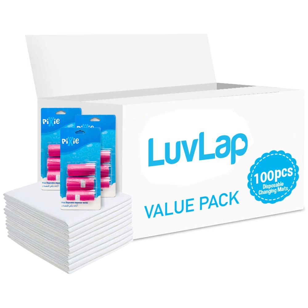 Luvlap - Changing Mats 100 + Pack Of 3 Refill Pink 180 Nappy Bags