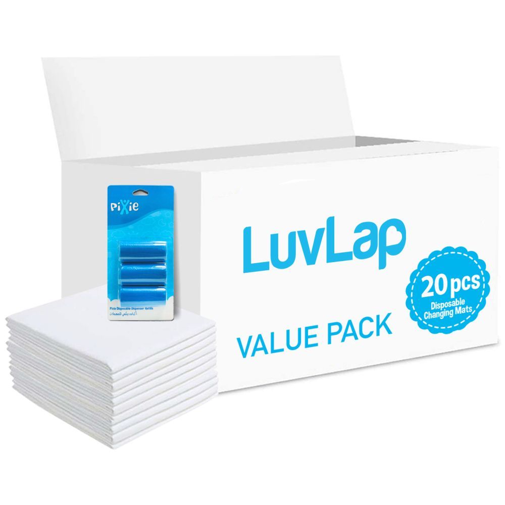 Luvlap - Changing Mats 20 + Pack Of 1 Refill Blue 60 Nappy Bags