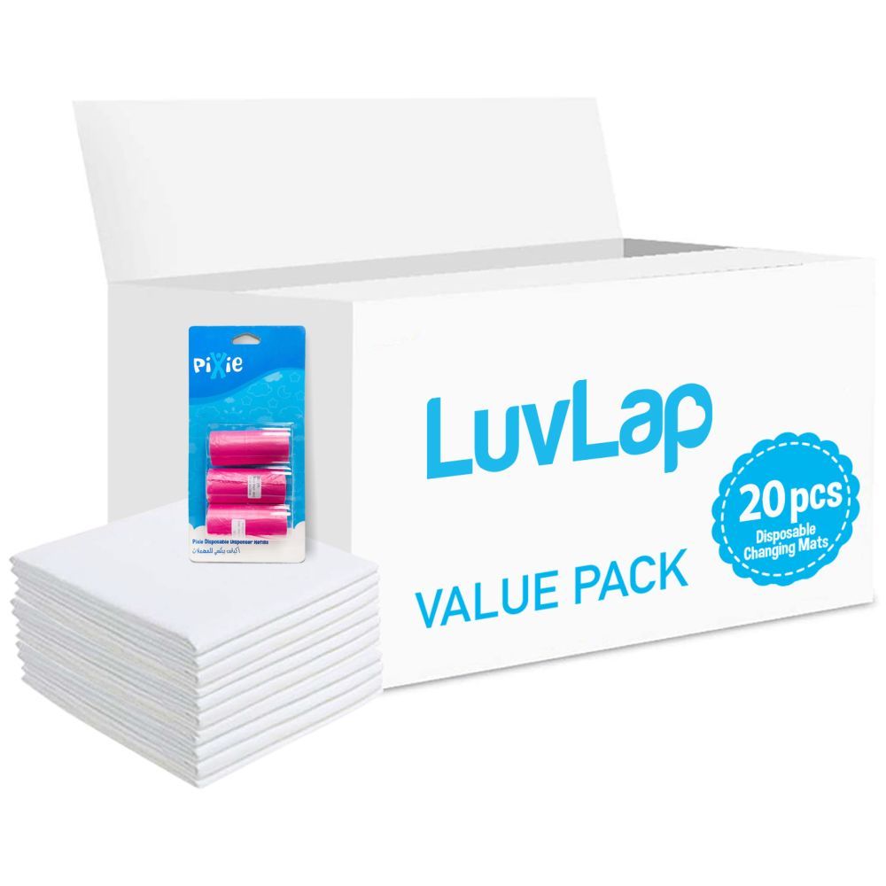 Luvlap - Changing Mats 20 + Pack Of 1 Refill Pink 60 Nappy Bags