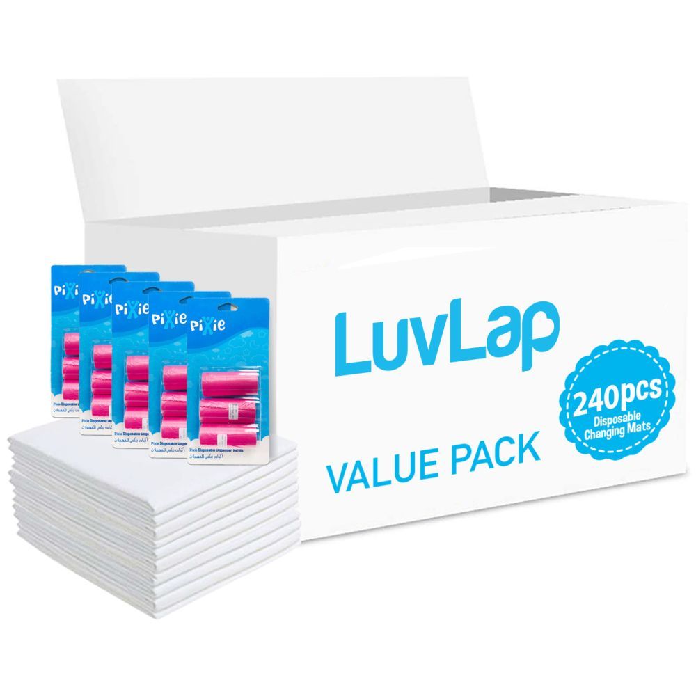 Luvlap - Changing Mats 240 + Pack Of 5 Refill Pink 300 Nappy Bags