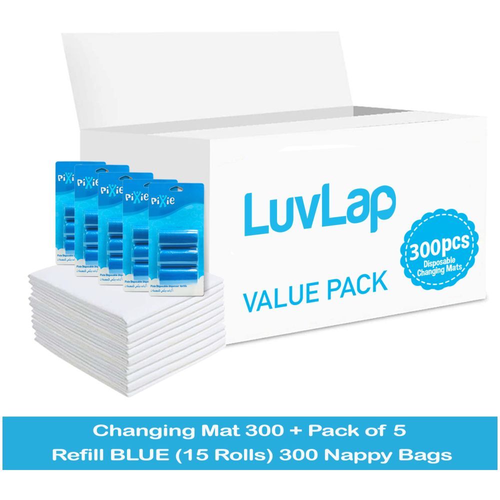 Luvlap - Changing Mats 300 + Pack Of 5 Refill Blue 300 Nappy Bags