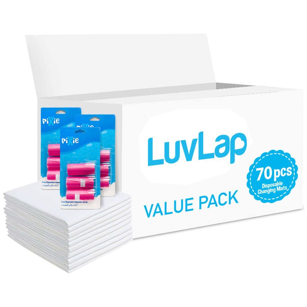 Luvlap - Changing Mats 70 + Pack Of 3 Refill Pink 180 Nappy Bags