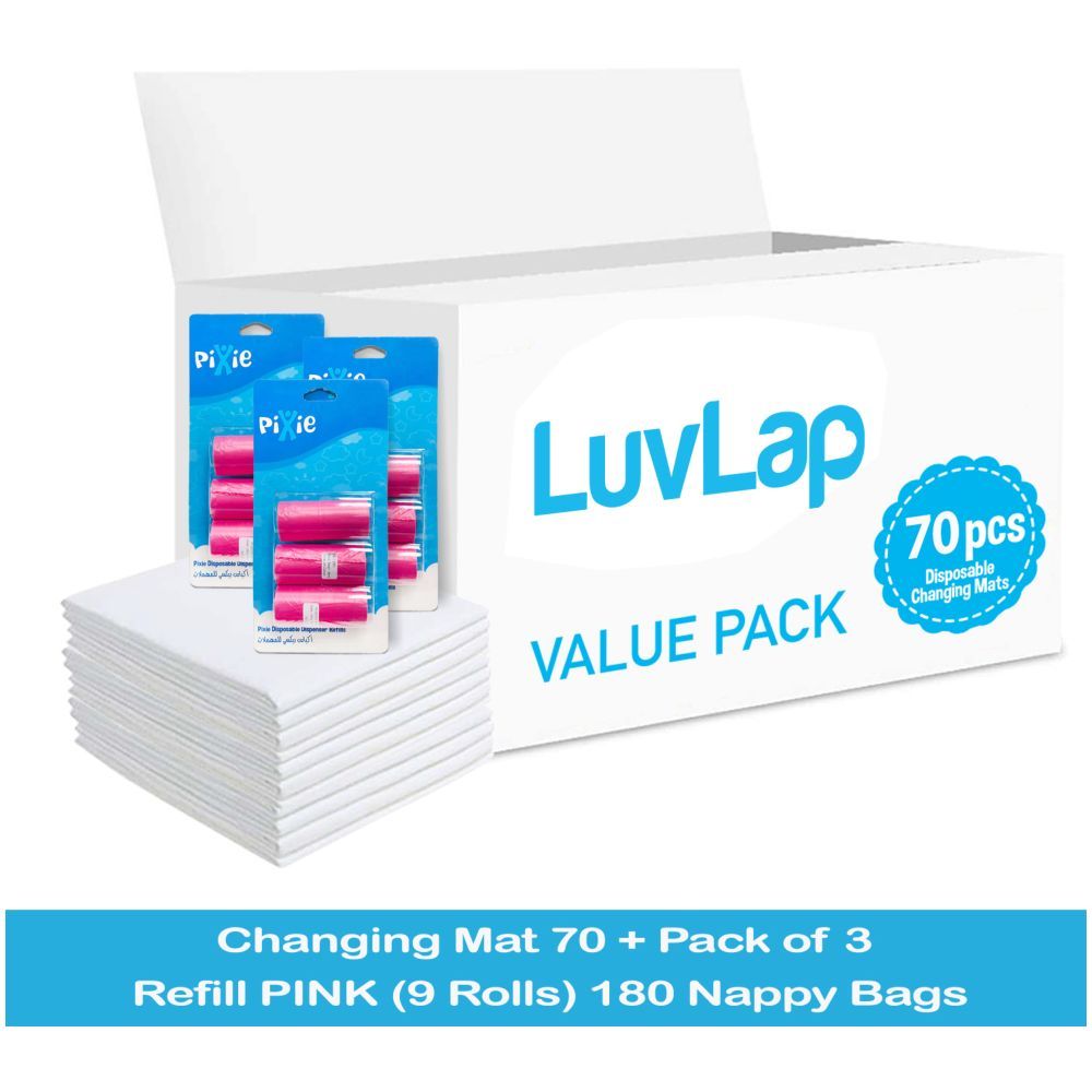 Luvlap - Changing Mats 70 + Pack Of 3 Refill Pink 180 Nappy Bags