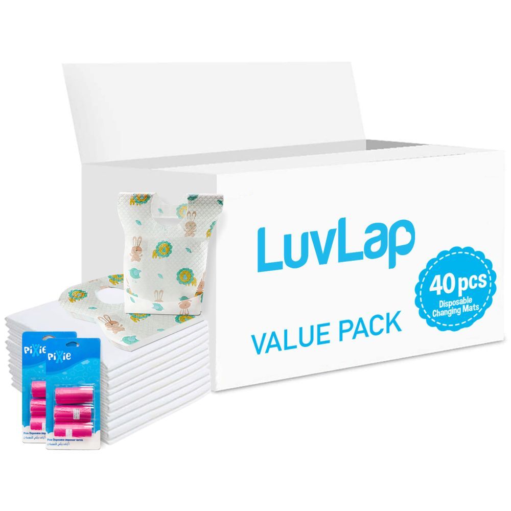 Luvlap - Changing Mats 40 + Pixie - Bib 40 + Pack Of 2 Refill Pink 120 Nappy Bags 