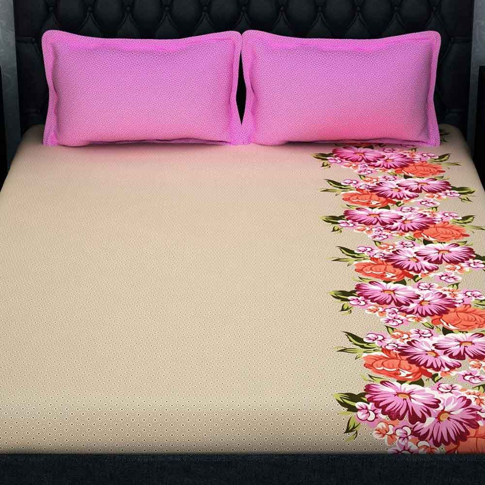 Story@Home - Double Bedsheet W/ 2 Pillow Cover, Pink/Brown