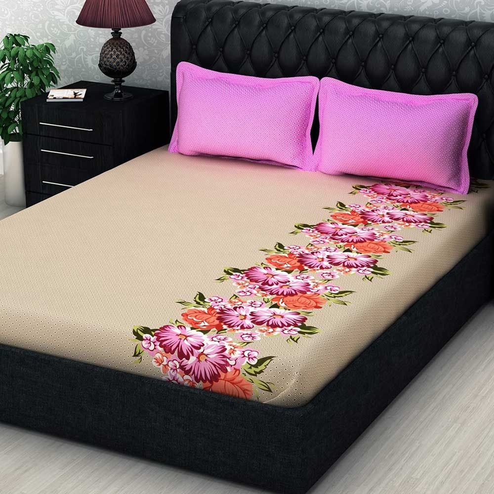 Story@Home - Double Bedsheet W/ 2 Pillow Cover, Pink/Brown