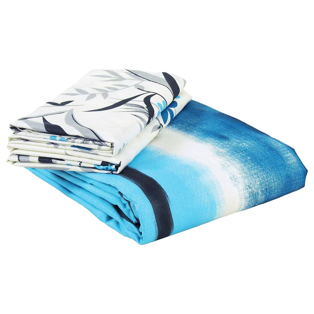 Story@Home - Double Bedsheet W/ 2 Pillow Cover, White/Aqua