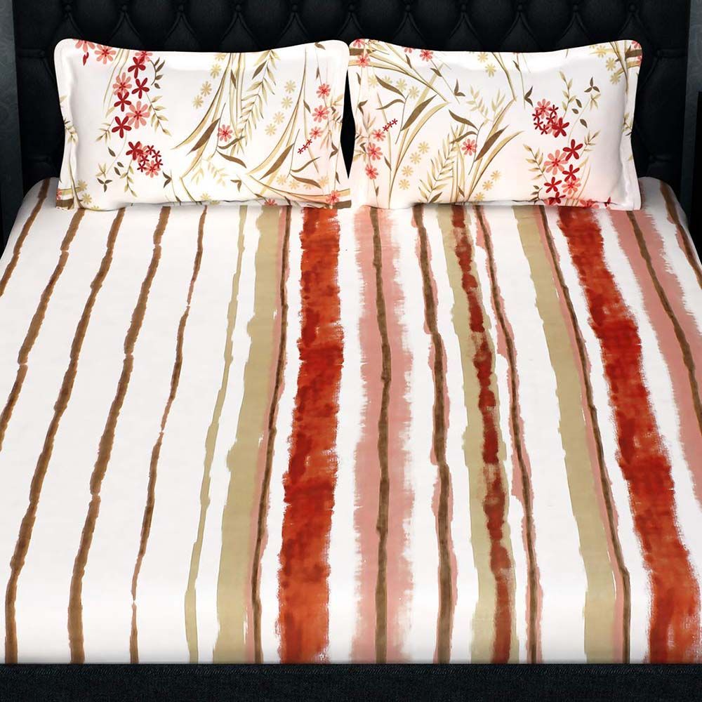 Story@Home - Double Bedsheet W/ 2 Pillow Cover, White/Orange