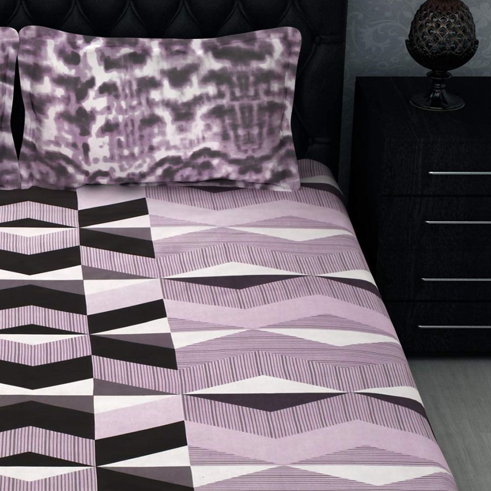 Story@Home - Double Bedsheet With 2 Pillow Cover, Pink/Brown