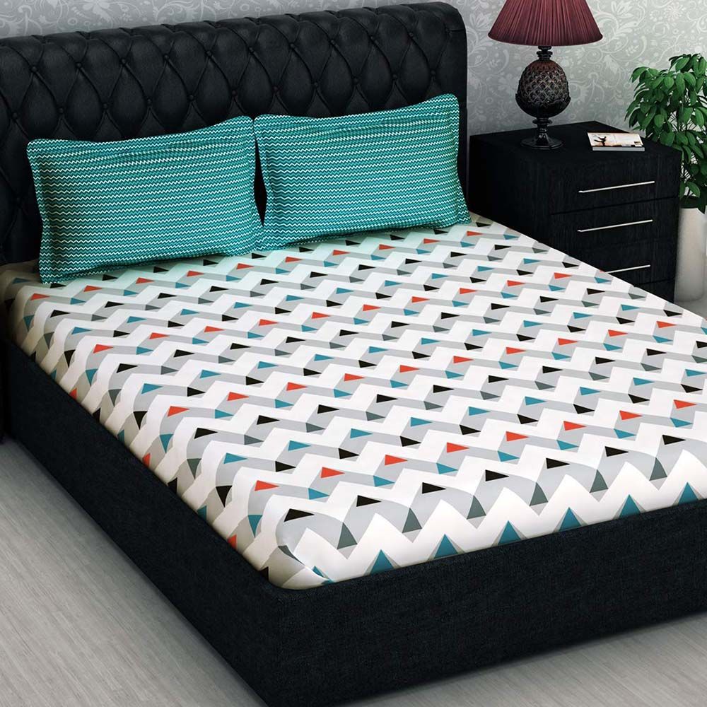 Story@Home - Double Bedsheet W/ 2 Pillow Cover, White/Blue