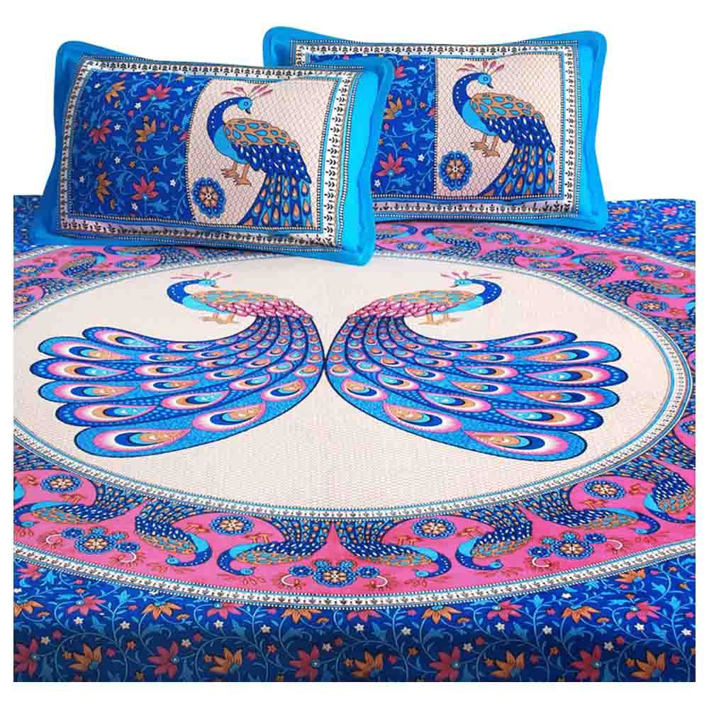 Story@Home - Pearl Cotton Double Bedsheet - Pink/Blue