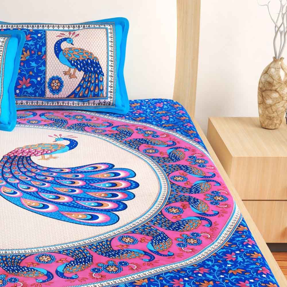 Story@Home - Pearl Cotton Double Bedsheet - Pink/Blue