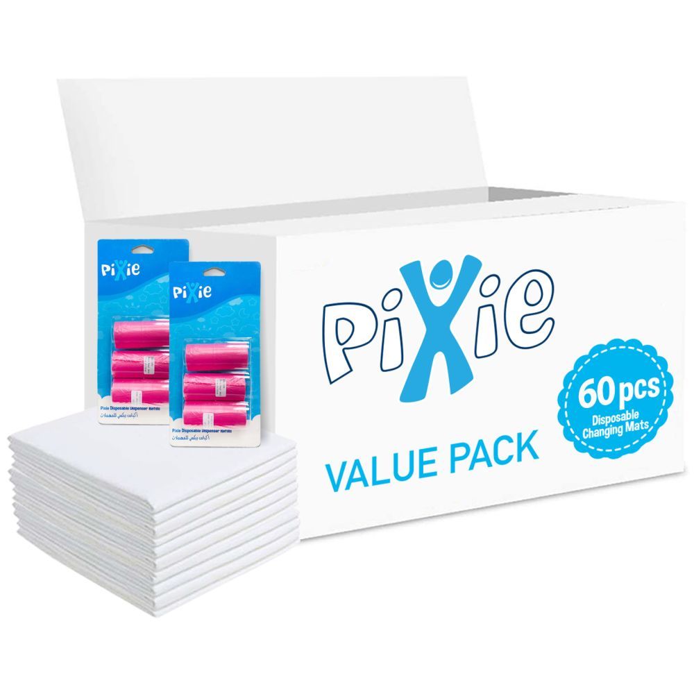 Pixie - Changing Mats 60 + Pack Of 2 Refill Pink 120 Nappy Bags