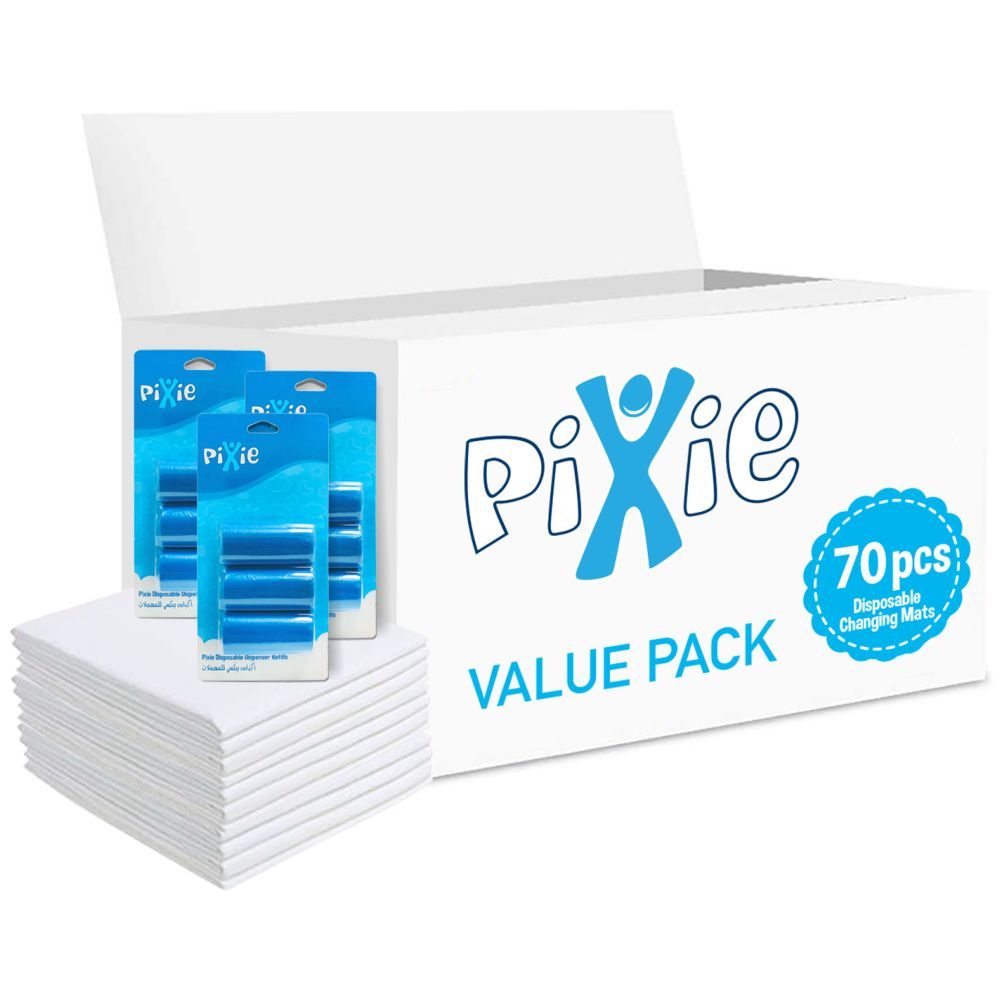 Pixie - Changing Mats 70 + Pack Of 3 Refill Blue 180 Nappy Bags