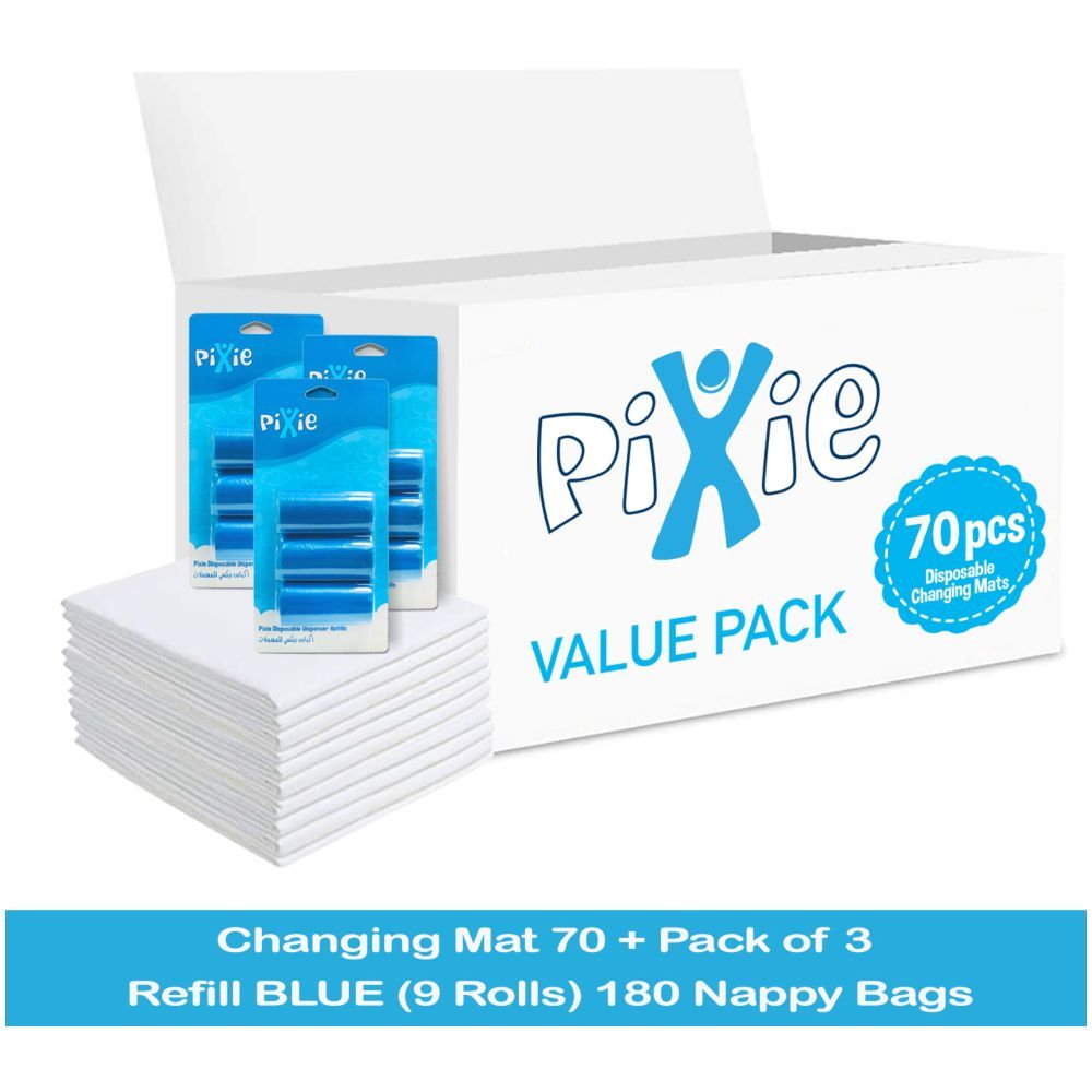 Pixie - Changing Mats 70 + Pack Of 3 Refill Blue 180 Nappy Bags