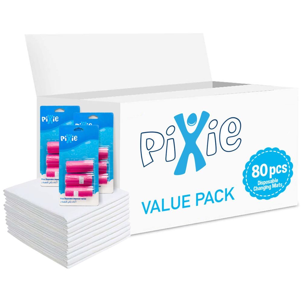 Pixie - Changing Mats 80 + Pack Of 3 Refill Pink 180 Nappy Bags