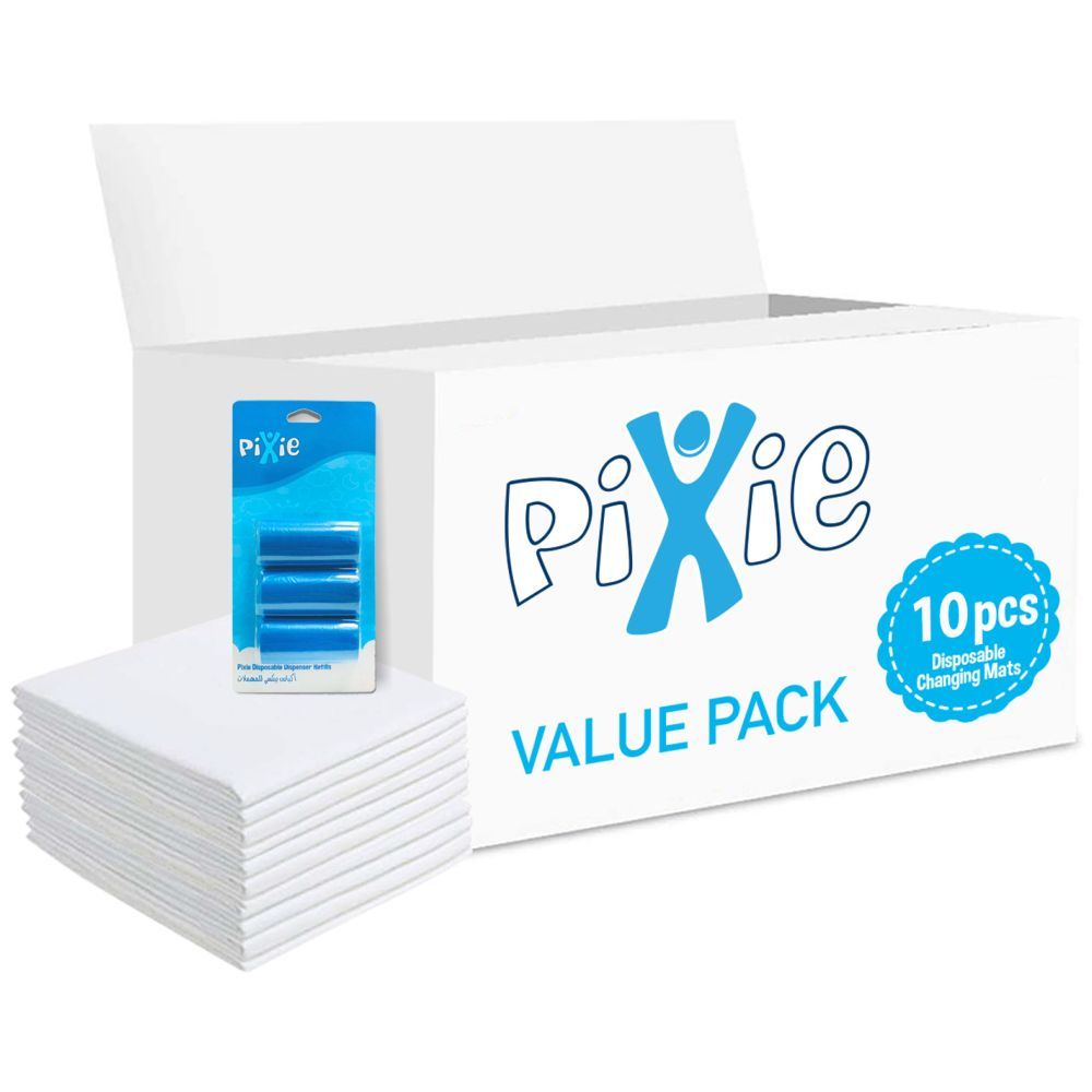 Pixie - Changing Mats 10 + Pack Of 1 Refill Blue 60 Nappy Bags