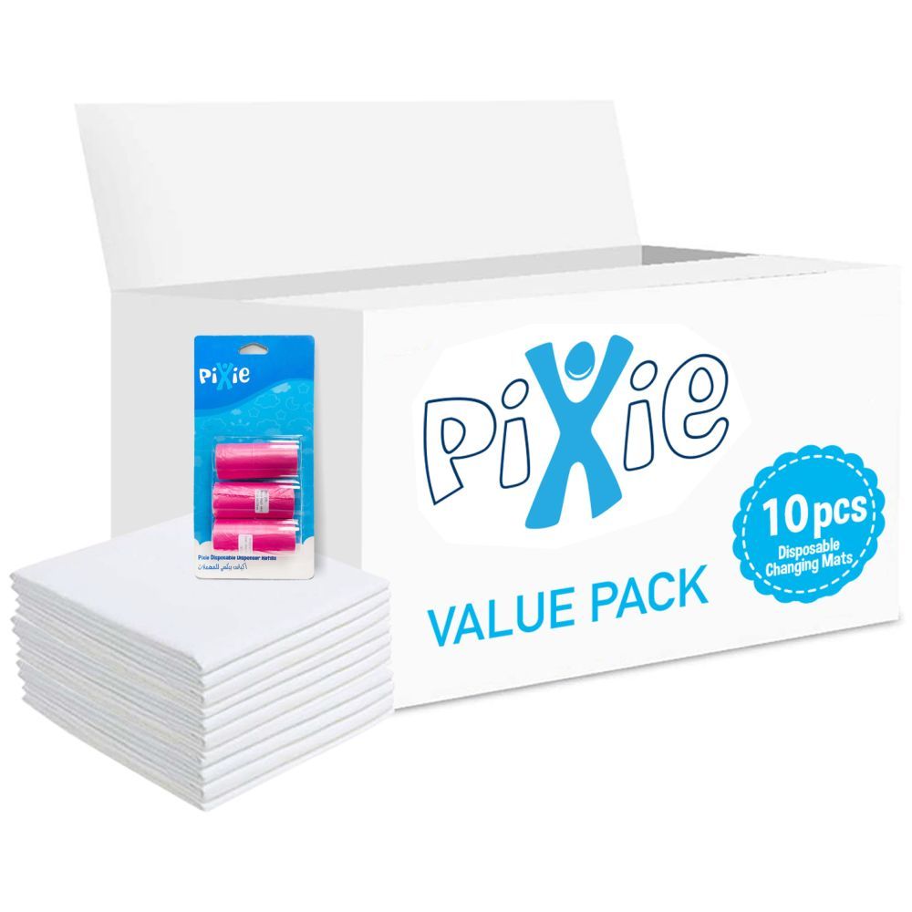 Pixie - Changing Mats 10 + Pack Of 1Refill Pink 60 Nappy Bags